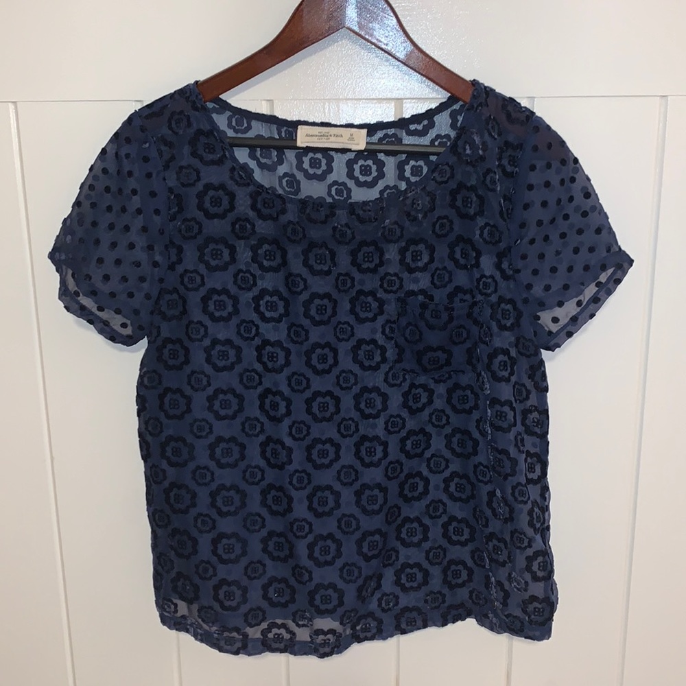 Dark Blue Velvet Floral Top